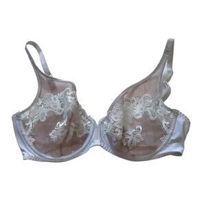 Simone Perele Saga Plunge Bra 32D Unlined Lace White Nude Sheer EUC